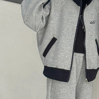 Girls Grey Zipper Jacket With Pant Sets Sets