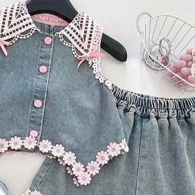 Girls Blue Floral Applique Sleeveless Top With Shorts Sets 2 pc. Sets