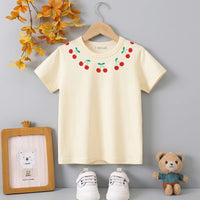 Girls Cream Cherry Print Short Sleeve T-Shirt Tshirts Cream 1-2 Y