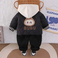 Boys Black Quilted Puffer Hooded Jacket With Jogger Sets Sets