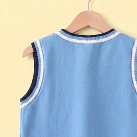 Boys Light Blue Sweater Vest With Self-Design Crane Pattern Sweaters & Cardigans
