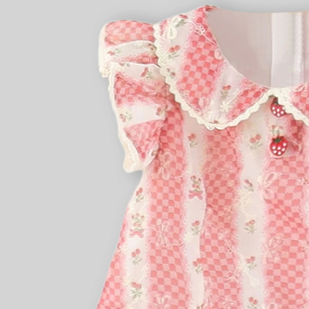 Girls Pink Floral Peter Pan Collar Ruffle A-line Dress Casual Dresses