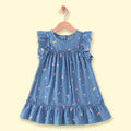 Girls Blue Floral Short Sleeve A-Line Dress Casual Dresses Blue 1-2 Y