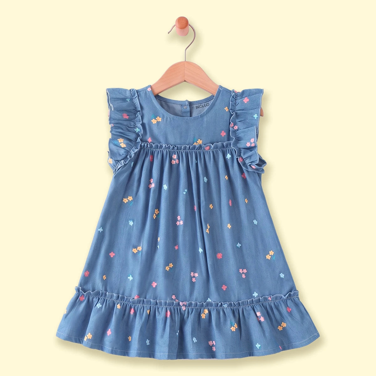 Girls Blue Floral Short Sleeve A-Line Dress Casual Dresses Blue 1-2 Y