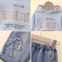 Boys Light Blue Typographic Sweatshirt With Denim Pants Sets 2 pc. Sets