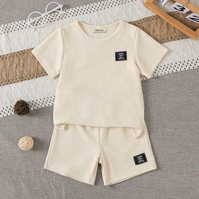 Boys Multicolor Self-Stripes T-Shirt With Shorts Sets - Pack Of 2 Sets