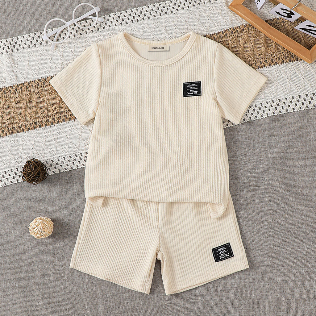 Boys Multicolor Self-Stripes T-Shirt With Shorts Sets - Pack Of 2 Sets