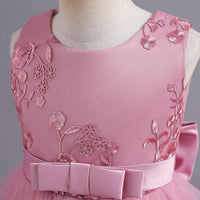 Girls Pink Embroidered Sleeveless Layered Party Dress With Bow Party Dresses