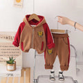 Boys Brown Color-Blocked Fleece Hooded Zipper Jacket With Jogger Co-ord Sets Sets Brown 1-2 Y