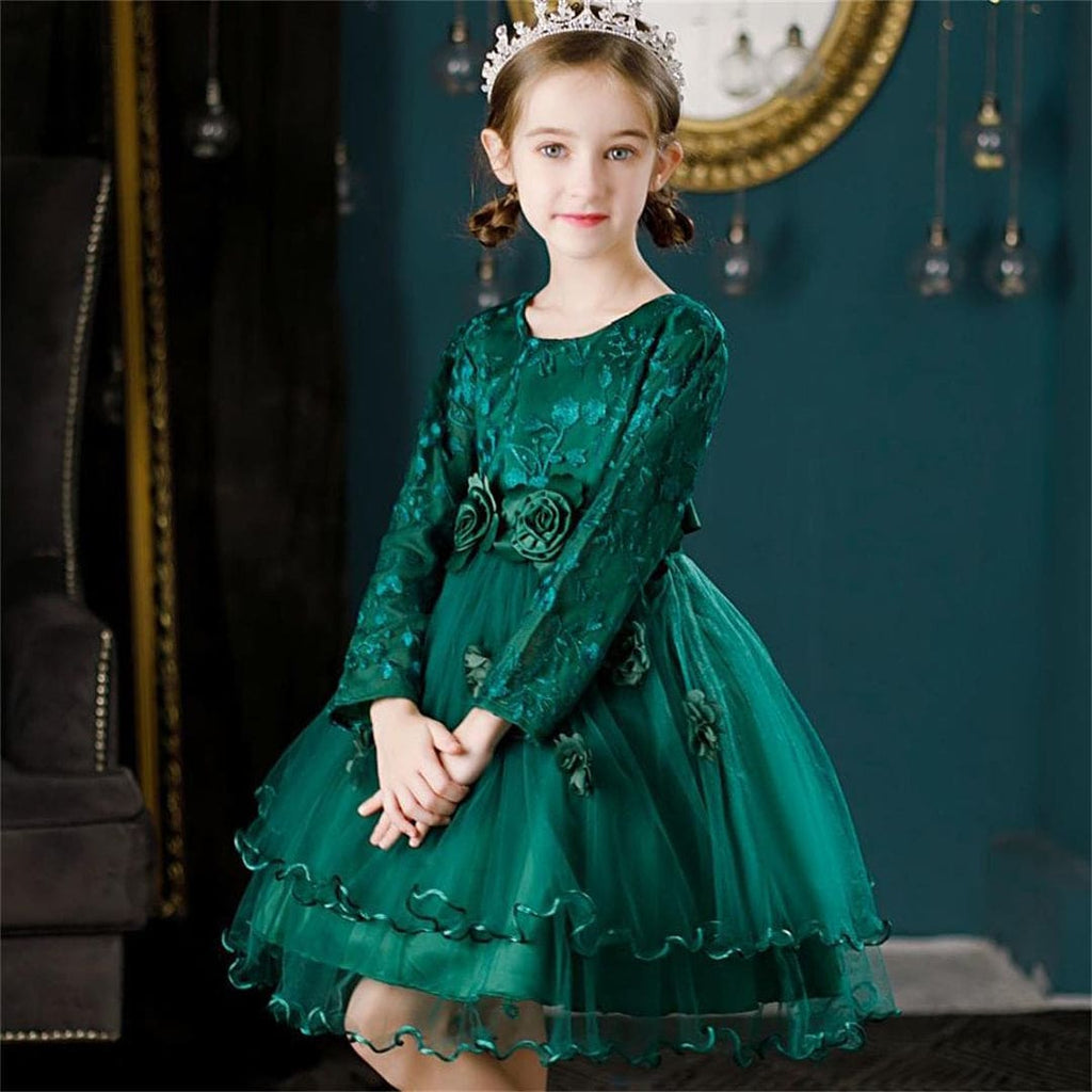 Girls Embroidered Knee Length Tutu Dress Party Dresses   