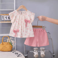 Girls Pink Floral Printed Round Neck Top With Elasticated Shorts Sets 2 pc. Sets Pink 1-2 Y