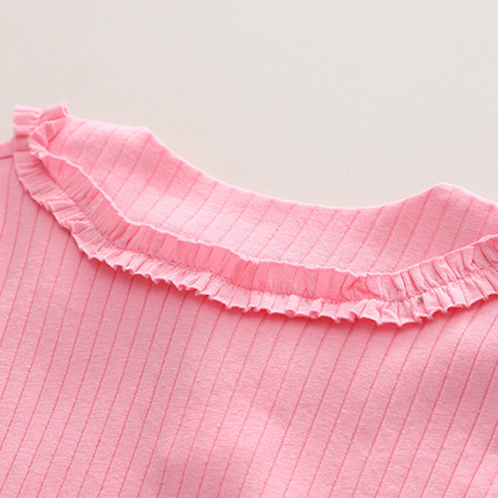 Girls Pink Self Striped Knitted Top With Printed Pant Set 2 pc. Sets