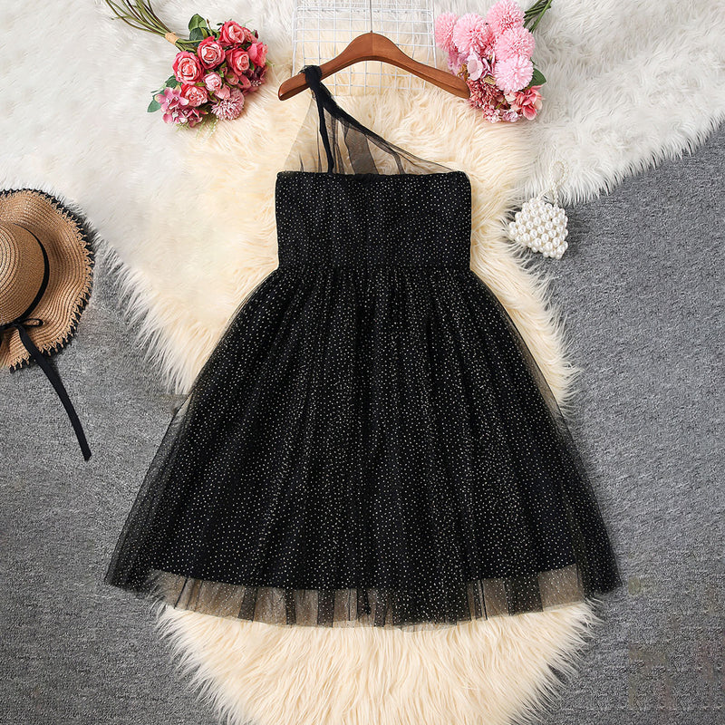 Girls Black Printed One Shoulder Fit And Flared Dress Party Dresses Black 12-13 Y