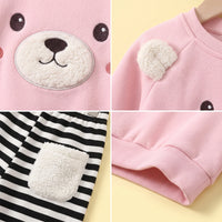 Girls Pink Graphic Sweatshirt With Striped Pants Sets Sets