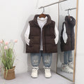 Boys Dark Brown Quilted Puffer Zip-up Vest With Stand-up Collar Coats & Jackets Dark Brown 4-5 Y