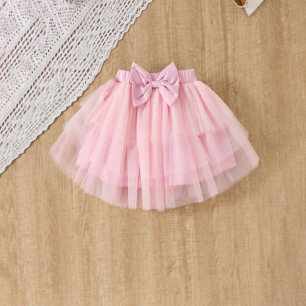 Girls Pink Sequined Crop Top With Tulle Overlay Skirts Set Sets
