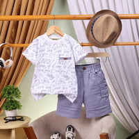 Boys Grey Typographic Printed Short Sleeve T-Shirt With Elasticated Shorts Sets 2 pc. Sets Grey 2-3 Y