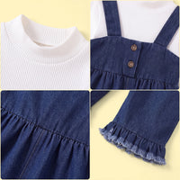Girls Pullover with Denim Dungaree Set Sets