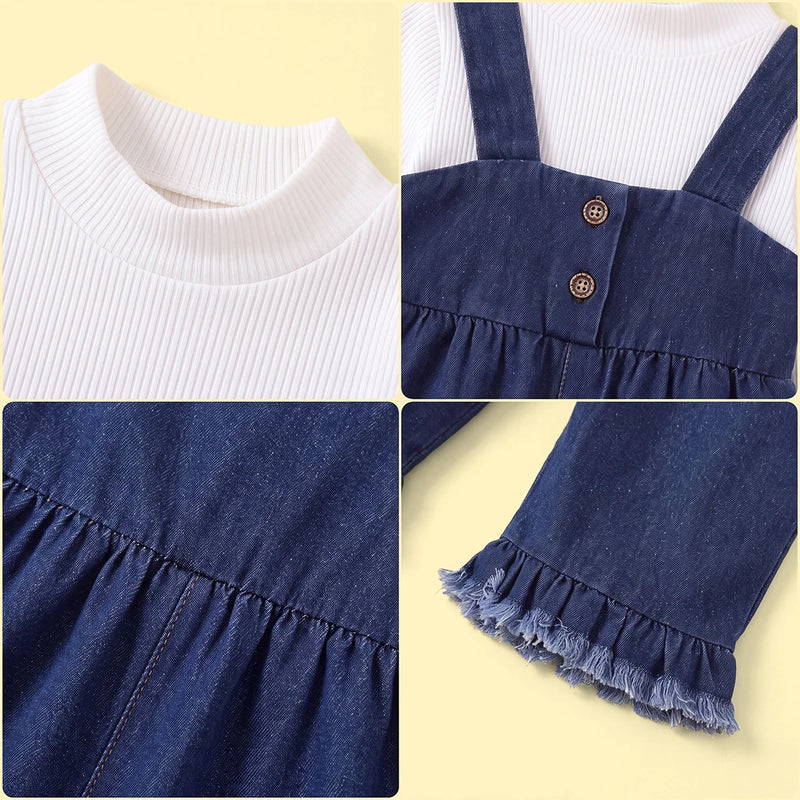 Girls Pullover with Denim Dungaree Set Sets