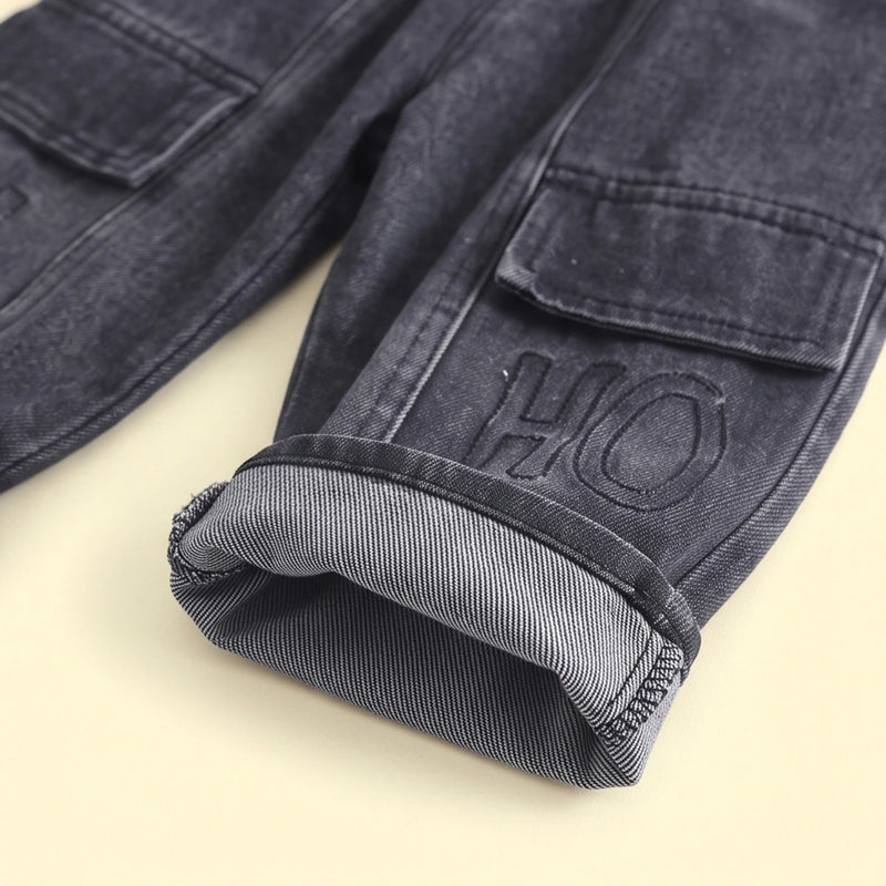Boys Black Typographic Sweatshirt With Denim Pants Sets 2 pc. Sets