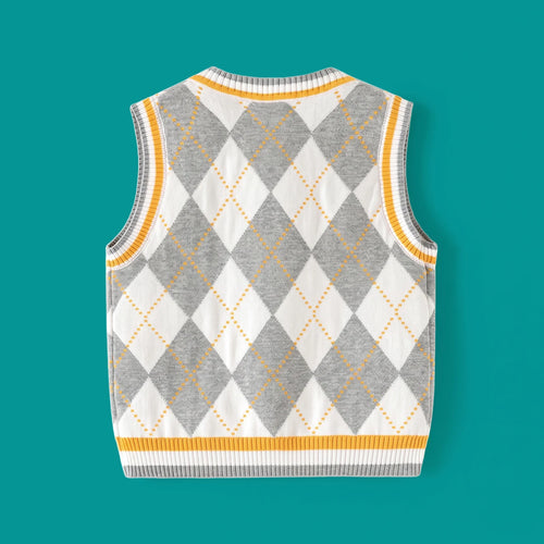 Boys Grey Diamond Jacquard Sleeveless Sweater Vest Sweaters & Cardigans