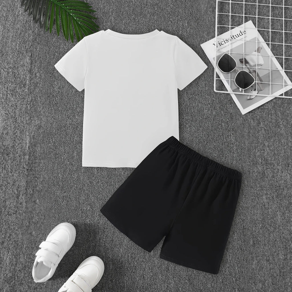 Boys White Graphic Short Sleeve T-Shirt With Shorts Sets 2 pc. Sets