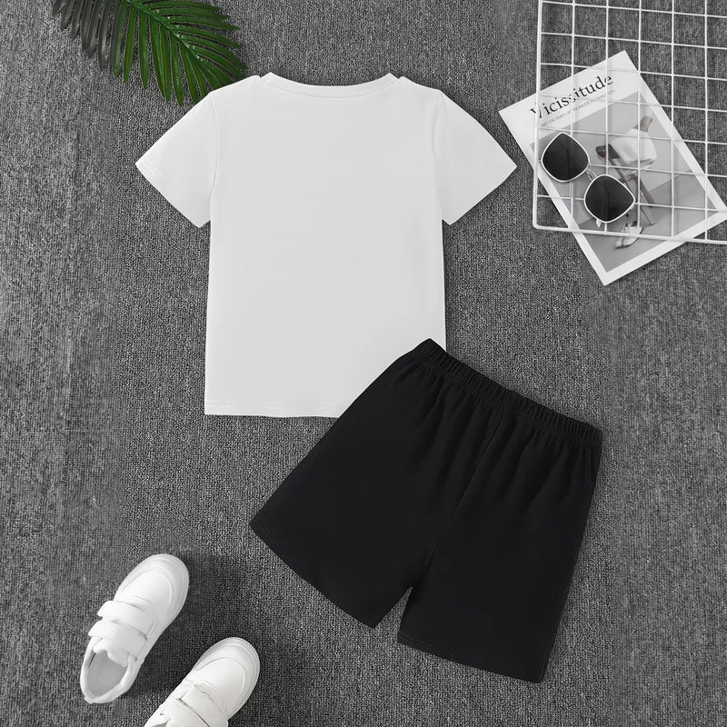 Boys White Graphic Short Sleeve T-Shirt With Shorts Sets 2 pc. Sets