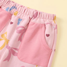 Girls Pink Bow Print Long Sleeve Jacket With Pants Sets 2 pc. Sets