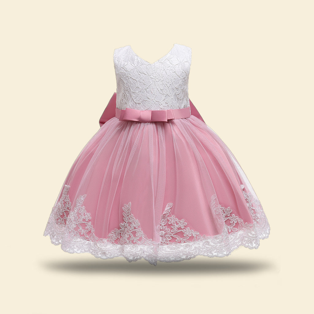 Girls Peach Party Dress with Bow & Headband