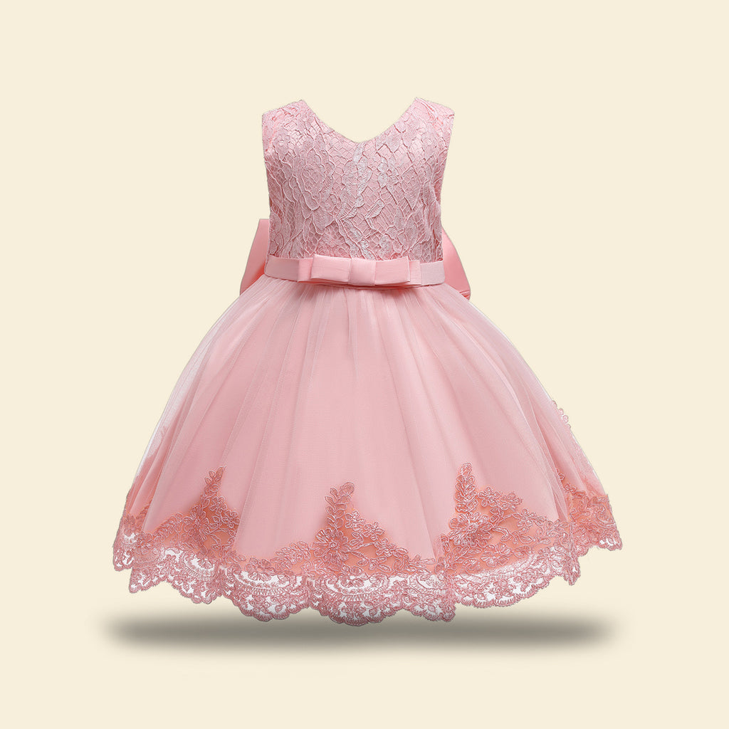 Girls Light Pink Party Dress with Bow & Headband Casual Dresses Style 5 1-2 Y 