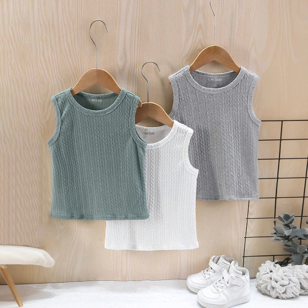 Boys Multicolour Textured Tank Vest Pack Of 3 Vests Multicolor 3-4 Y