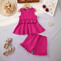 Girls Fuchsia Stripes Sleeveless Top With Ruffle Hem Shorts Co-ord Sets Sets Fuchsia 1-2 Y