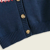 Girls Navy Blue Cardigan With Self-Design Heart Patterns Sweaters & Cardigans