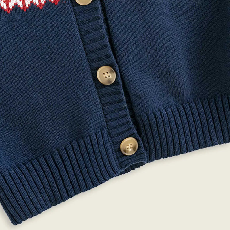 Girls Navy Blue Cardigan With Self-Design Heart Patterns Sweaters & Cardigans