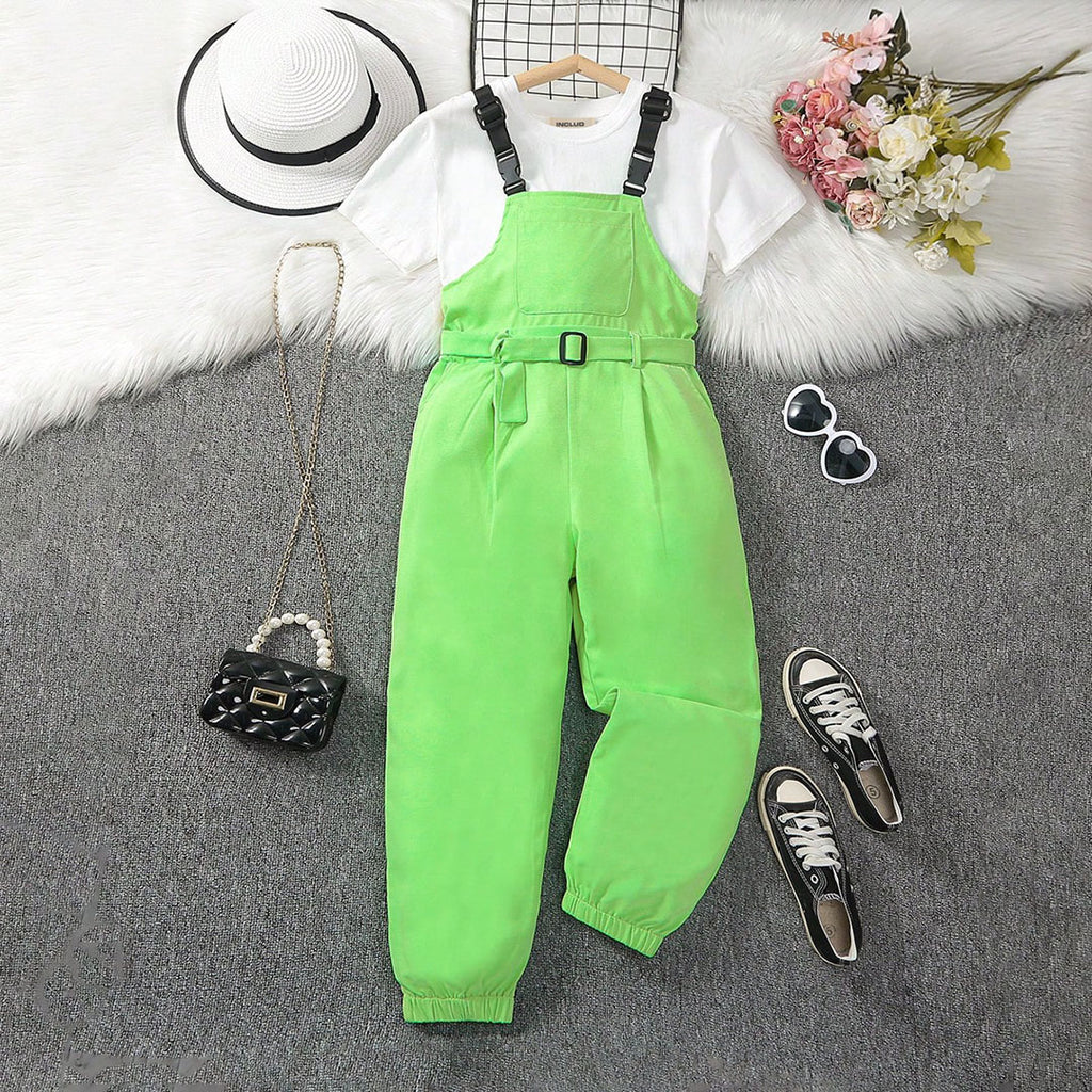 Girls Green Denim Overalls Jeans Green 7-8 Y