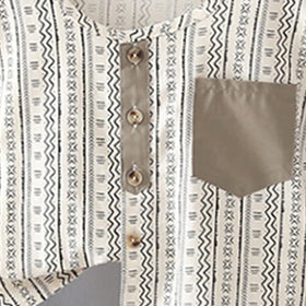 Boys Geometric Pattern Collarless Shirt With Grey Shorts Set Sets