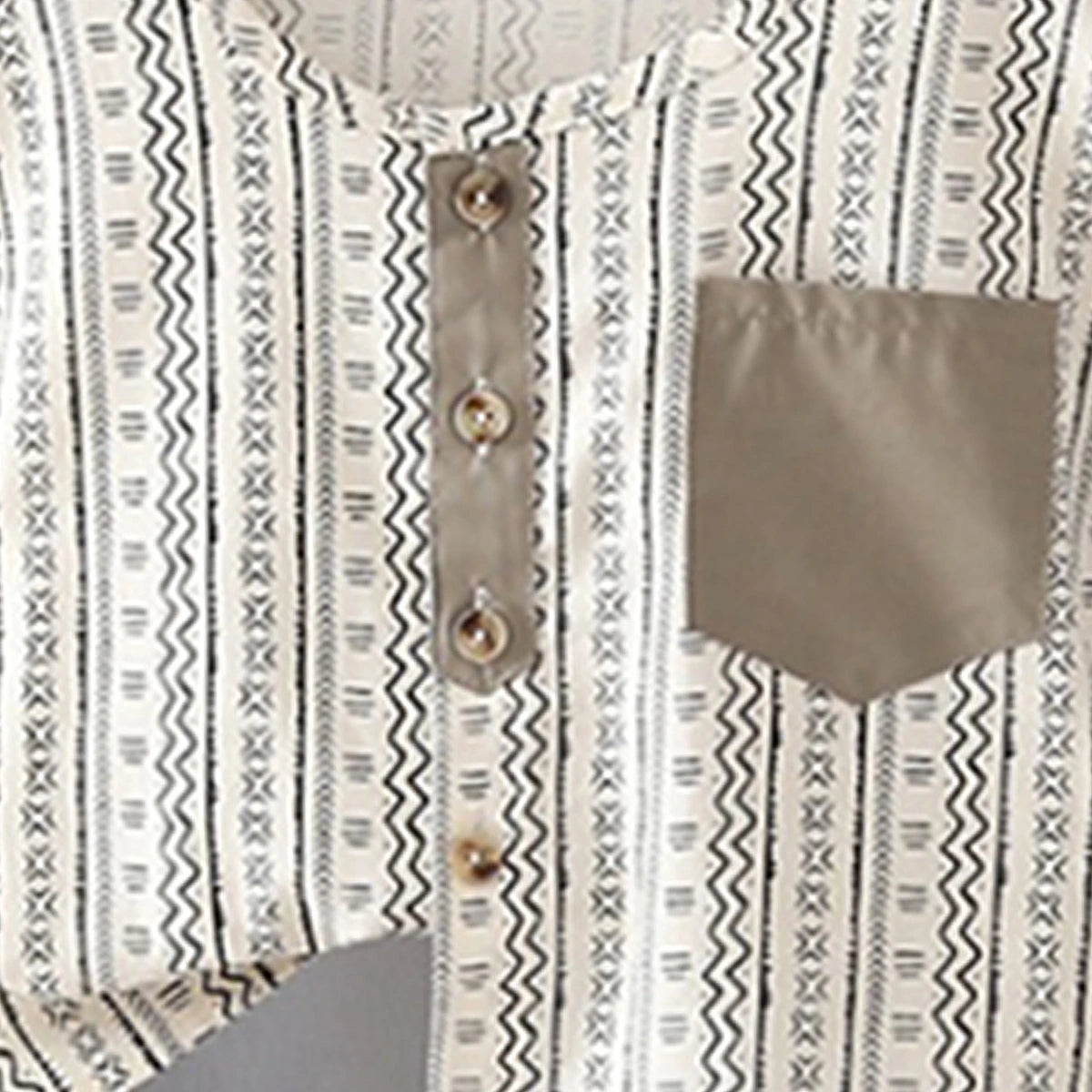 Boys Geometric Pattern Collarless Shirt With Grey Shorts Set Sets