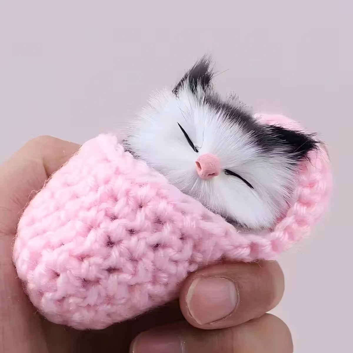 Kids Pink Sleeping Cat in Knit Slipper Plush Figurine Trending Accessories Multicolor Onesize
