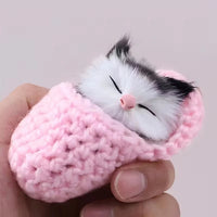 Kids Pink Sleeping Cat in Knit Slipper Plush Figurine Trending Accessories Multicolor Onesize
