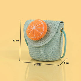 Girls Turquoise Blue Orange Fruit Applique Sling Bag Sling Bags