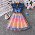 Girls Blue Star Foil Print Flutter Sleeve Fit & Flare Dress Casual Dresses Blue 3-4 Y