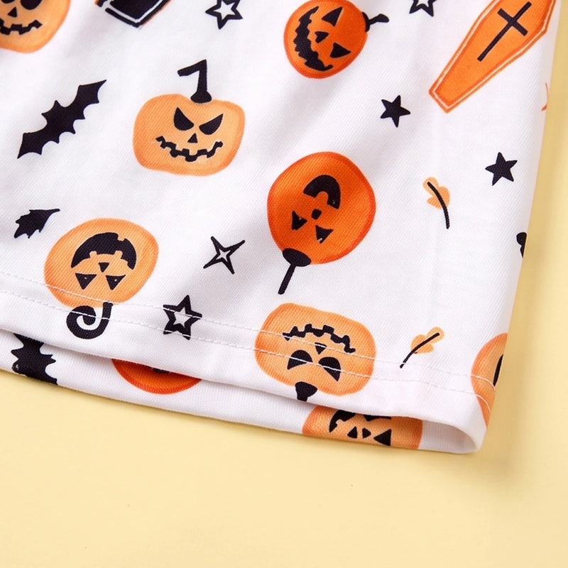 Girls White Halloween Pumpkin Print Fit & Flare Dress Casual Dresses