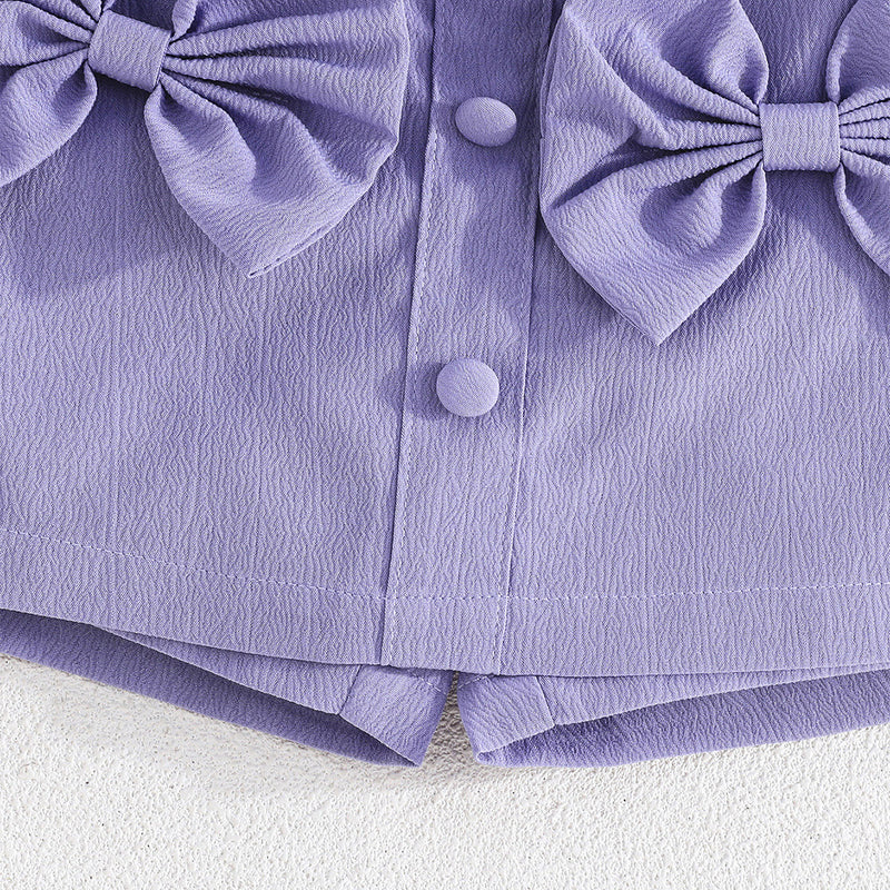 Girls Purple Sleeveless Top With Big Bow And Shorts Sets 2 pc. Sets