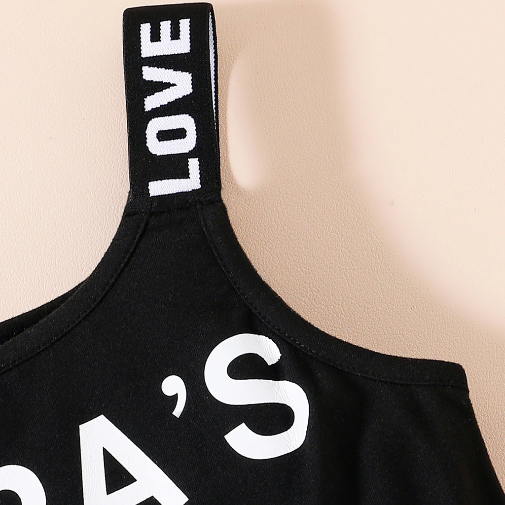 Girls Black Typographic Print Romper With Mesh Top Playsuits