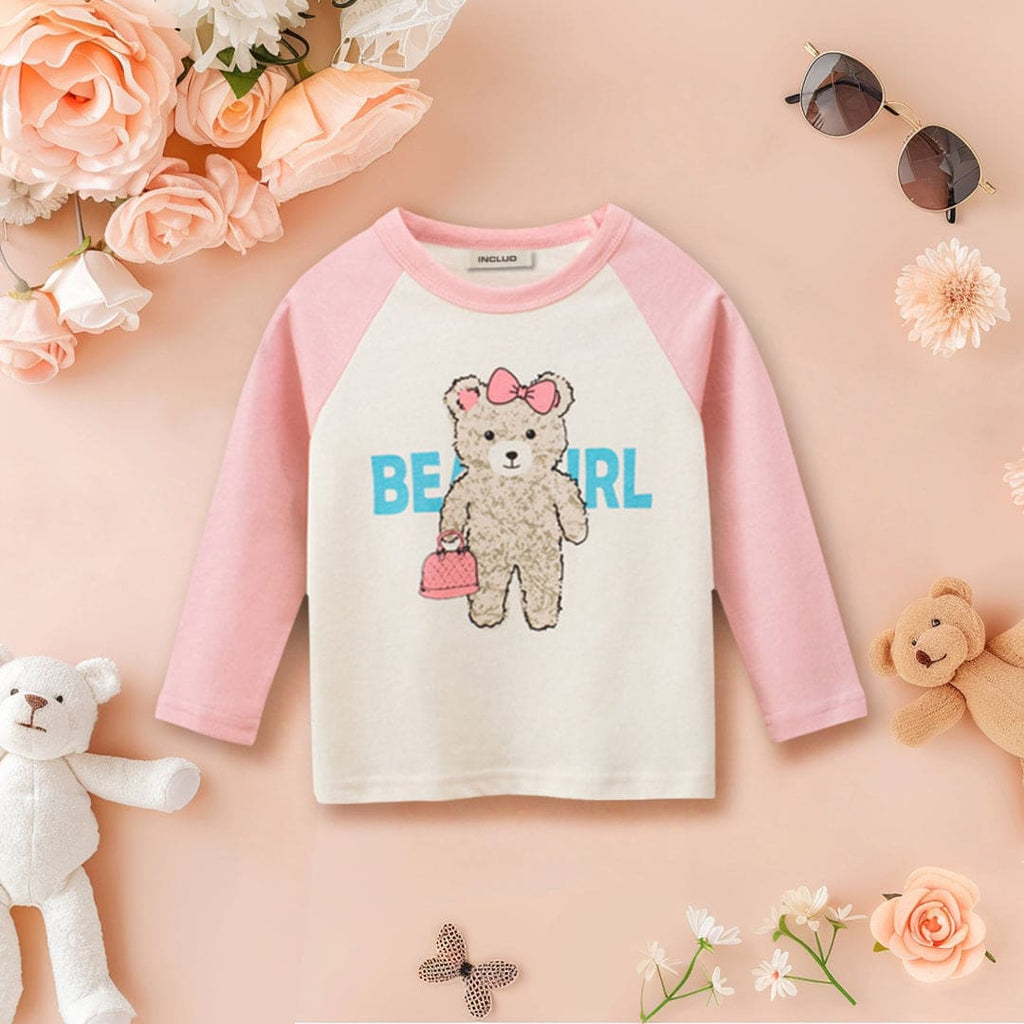 Girls Printed Raglan Sleeves T-Shirt