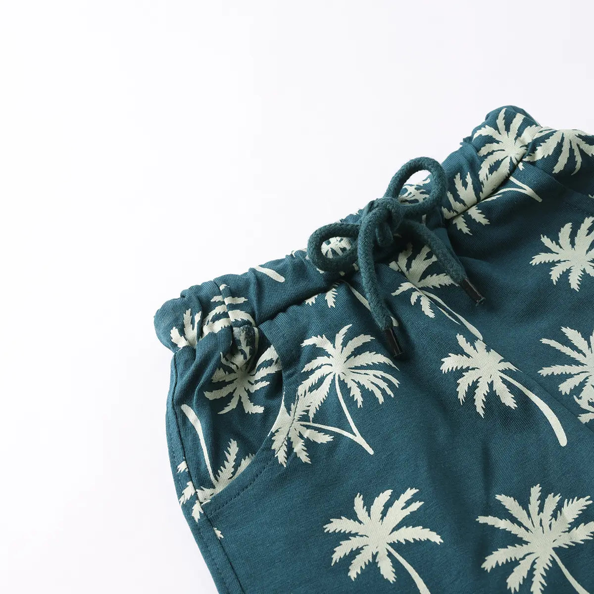 Boys Green California Printed Vest With Printed Drawstring Shorts Sets Sets