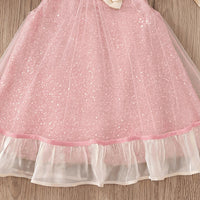 Girls Pink Sequins Embellished Sleeveless A-line Dress Casual Dresses