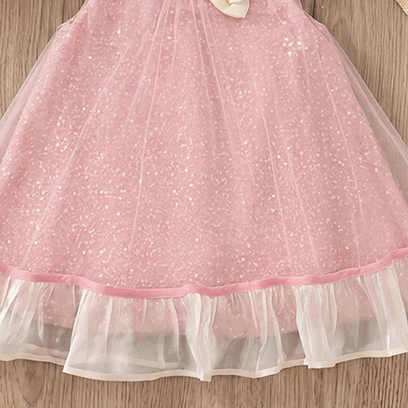 Girls Pink Sequins Embellished Sleeveless A-line Dress Casual Dresses