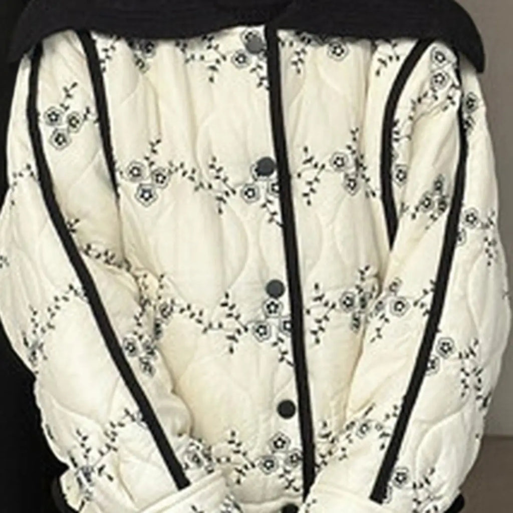 Girls Off White Printed Jacket With Large Spread Collar Coats & Jackets