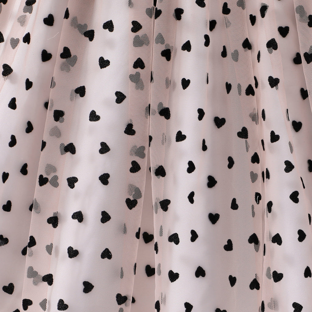 Girls Pink Long Sleeve Heart Print Fit & Flare Tulle Dress Casual Dresses